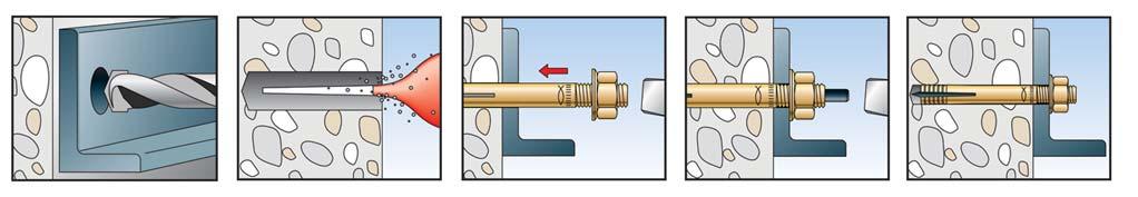 normal no fisurado (resistencia a la compresión >=15N/mm 2 ). Para la fijación: Rejas, barandas, máquinas, perfiles de acero, etc.