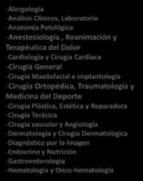 Pràctica Clínica Assistencial IV -Alergología -Análisis Clínicos, Laboratorio -Anatomía Patológica -Anestesiología, Reanimación y Terapéutica del Dolor -Cardiología y Cirugía Cardíaca -Cirugía