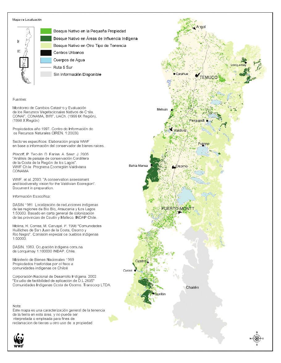 Distribución de los bosques nativos de pequeños propietarios y comunidades indígenas en las regiones de la Araucanía y de