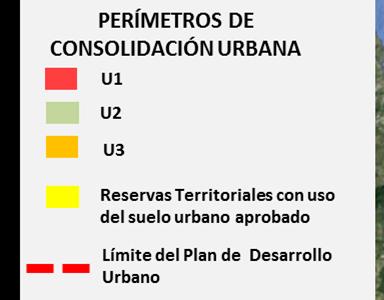 U3: contorno de expansión y crecimiento urbano, adyacente a la mancha urbana consolidada.