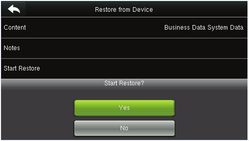 66 Gestión de Datos 9.3 Restaurar Datos Sirve para restaurar datos guardados en el dispositivo o en un USB al dispositivo.
