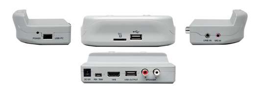 RCA x2, USB-PC, USB-PDI USB 5V, Corriente de funcionamiento: </= 500mA DC 12V /