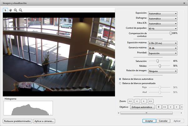 Avigiln Cntrl Center Standard Imagen y visualización Utilice el cuadr de diálg Imagen y visualización para cntrlar la cnfiguración de visualización de la cámara para el víde en direct y grabad.