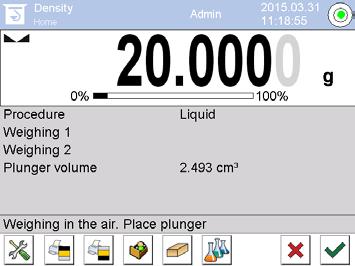 6.6.2 Determinación de la densidad del líquido de medida 1. Verter el líquido analizado en el recipiente. 2.