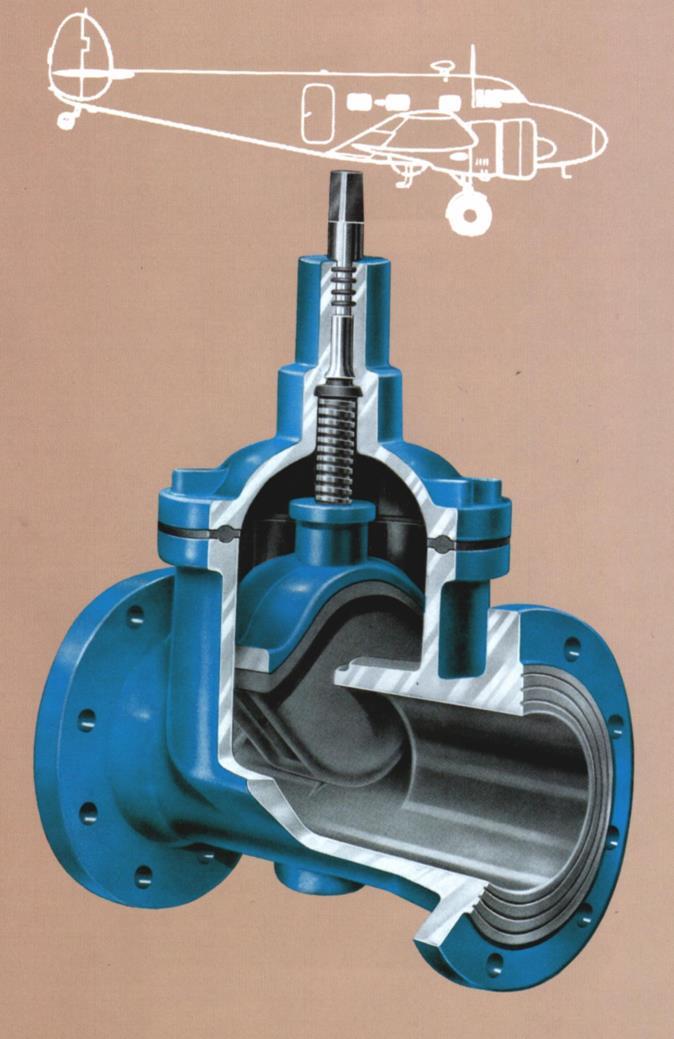 Grupo HAWLE 1958 Primera válvula de compuerta de asiento elástico. Compuerta revestida de caucho vulcanizado. Eje roscado de acero inoxidable conformado en frio.