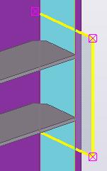 Por ejemplo, el ala interior de la columna: Tekla Structures muestra un símbolo de distancia para el vínculo.
