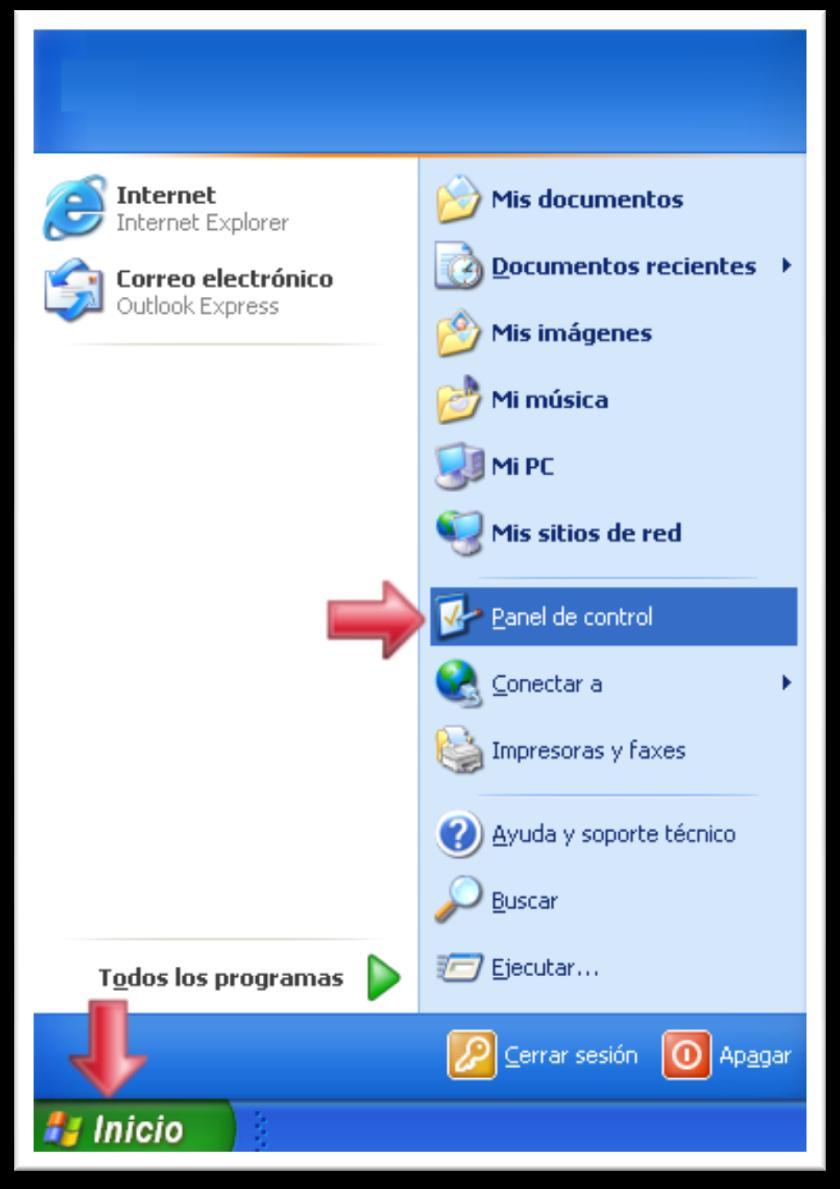Menú de inicio y panel de control en Windows XP 2.