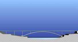 Los cinco vanos centrales de 20 m de luz se apoyan sobre un arco parabólico de 100 m de luz flecha en clave de 10 m.
