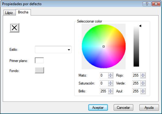 Ventana Propiedades y Propiedades de fondo Saturación Define la saturación del color. Puede introducir un valor entre 0 y 255.