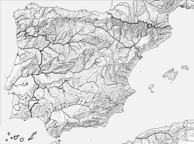 1.- Localice en el mapa usando los números asignados a cada término: (1 punto; 0,10 por término) 1- Cordillera Penibética. 2- Sistema Ibérico.