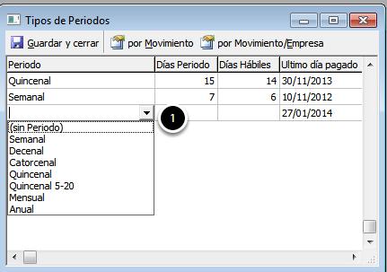 En la pantalla se encuentran los periodos de nómina que se tienen en la base de datos.