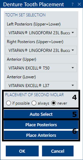 Con el botón «Auto select», el software selecciona automáticamente los juegos de dientes adecuados [5].