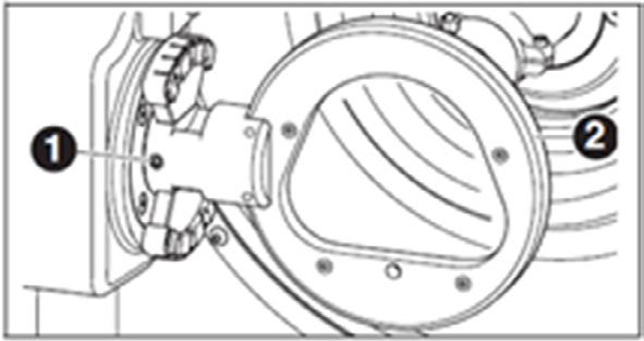 : Interior de la Ceramill Motion2 (5X) Aflojar el tornillo de retención [1] y tirar del portapiezas hacia la derecha