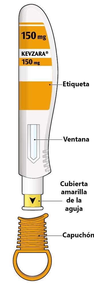 Kevzara 150 mg solución inyectable en pluma precargada sarilumab Instrucciones de uso Las partes de la pluma precargada de Kevzara se muestran en este dibujo.