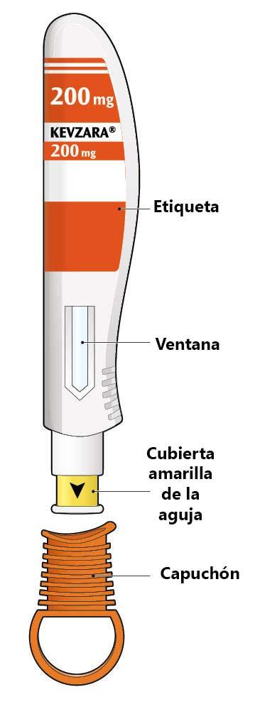 Kevzara 200 mg solución inyectable en pluma precargada sarilumab Instrucciones de uso Las partes de la pluma precargada de Kevzara se muestran en este dibujo.