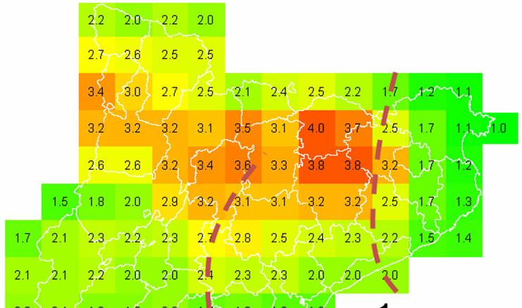Els valors elevats de densitat de llamps de l altiplà central de Catalunya es poden explicar per la influència orogràfica, però probablement també responen a una altra zona de convergència, menys