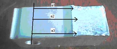 OBTENCIÓN DE K EXPERIMENTAL Sobre la superficie de fractura de los especímenes se midió la longitud de grieta como muestra la figura.