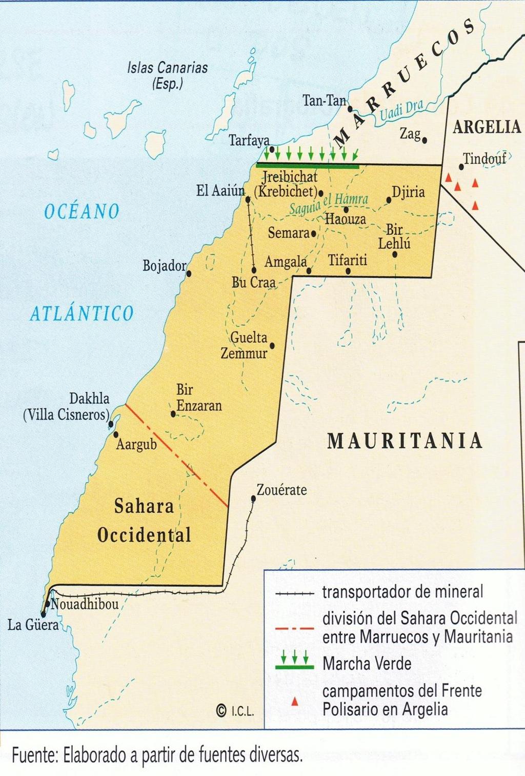 Marcha verde, noviembre 1975 El ejecutivo español para evitar el conflicto armado, decidió claudicar y ceder el territorio a Marruecos y Mauritania.
