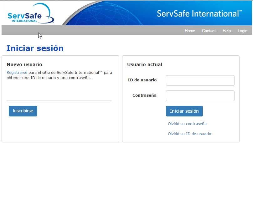 Si está registrado en la página de ServSafe International, ingrese su ID de usuario y su Contraseña y haga clic en Iniciar sesión como Usuario actual.