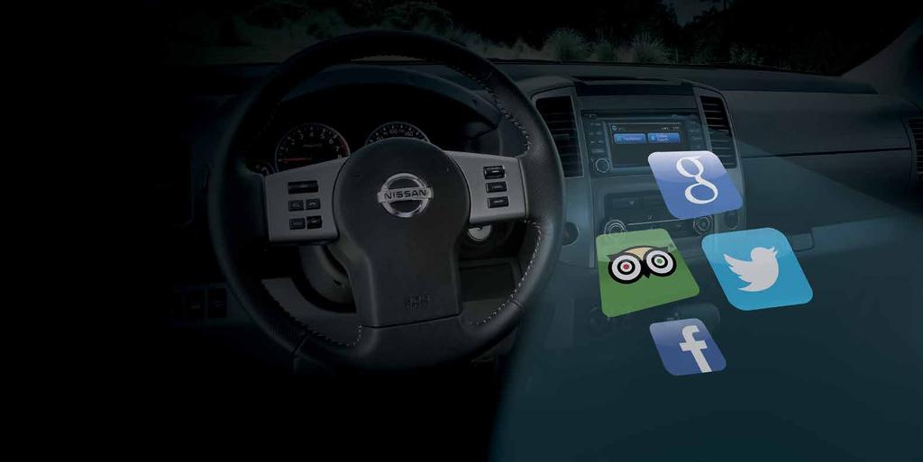 EXPLORA TU INSTINTO NissanConnectMR Apps* es un servicio gratuito por 3 años a partir de la compra de tu vehículo, que te permite sincronizar aplicaciones desde un Smartphone a tu Nissan Frontier