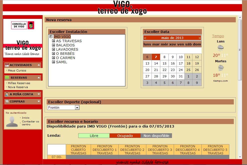 3. PARTES DA WEB A web divídese en 4 partes fundamentais; Encabezado; É a parte superior da web co lema "VIGO, TERREO DE XOGO" e é un acceso directo á páxina de deportes da web municipal de Vigo;