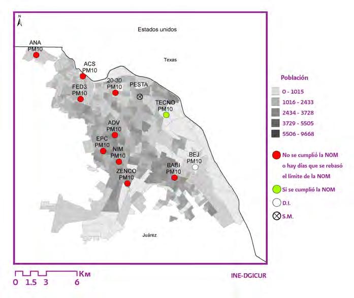 Cuarto almanaque de datos y tendencias de la calidad del aire en 2 ciudades mexicanas (-29) Figura 9.3 Principales problemas con la calidad del aire en 29 y distribución de la población 9.