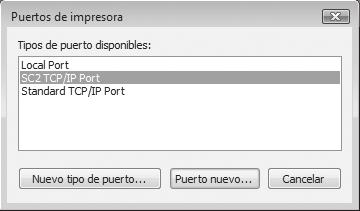 4 Seleccione [SC TCP/IP Port] y, entonces, haga clic en el botón [Puerto nuevo]. 5 Cree el puerto nuevo.