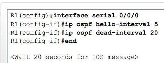MÁS SOBRE OSPF Modificación de los temporizadores OSPF Motivo para modificar los temporizadores: Detección más rápida de las fallas en la red Modificación manual de los intervalos de saludo y los