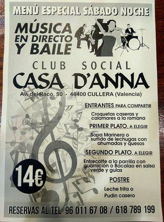 Cena Espectáculo Clases de Baile Club Social Casa D Anna Queremos anunciaros que por fin en Cullera en el Club Social Casa D Anna