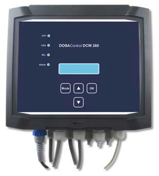 1.1.7 DOSAControl Medidor y regulador DCW 260 Regulador de dos canales para sensores potenciostáticos y amperométricos para medir y controlar: cloro, valor ph, valor de cloro libre, cloro total,