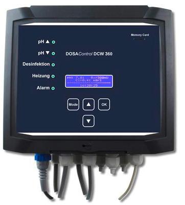 1.1.11 DOSAControl Medidor y regulador DCW 360 Regulador de tres canales para sensores potenciostáticos y amperométricos para medir y controlar: ph, valor redox y cloro libre o cloro residual total
