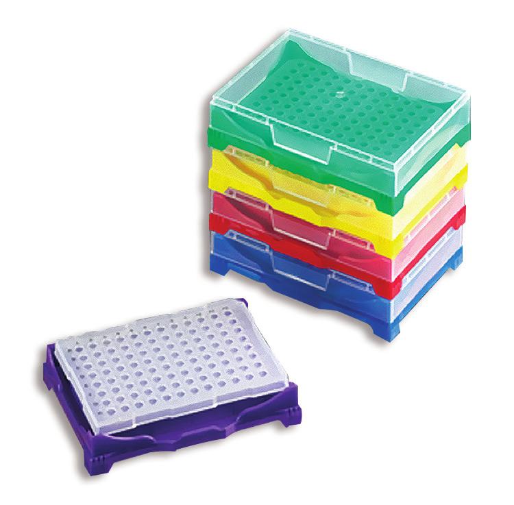 Gradillas de plástico para microtubos de PCR 96x0,2ml Gradilla con tapa para 96 (8x12) microtubos PCR 0,2ml individuales o en tiras. Fabricadas en polipropileno. Autoclavables.