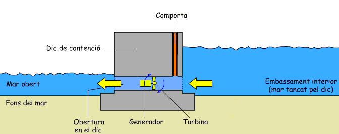Centrals mareomotrius Aprofiten el moviment de pujada i baixada de l aigua durant les marees.