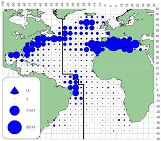 4.2 Geographical distribution of bluefin catches (BFT, Thunnus thynnus) Distribution géographique des captures de thon rouge (BFT, Thunnus thynnus)