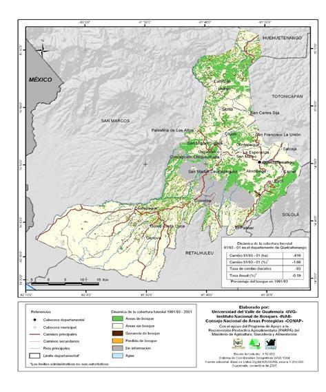 Figura 11. Mapa de cobertura forestal Quetzaltenango 2006-2010 Fuente: SIFGUA 3.9.