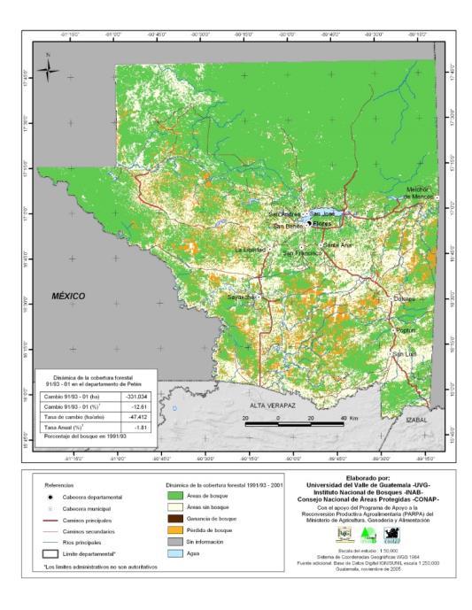 Figura 1. Mapa de cobertura forestal 2006-2010 Fuente: SIFGUA El INAB sostiene que la cobertura forestal departamental se mantiene en un 50%.