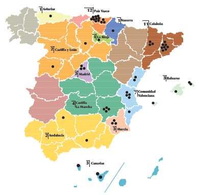 AMBITO DE ACTUACIÓN AERESS representa a un total de 54 entidades, repartidas en 13 Comunidades Autónomas: ANDALUCÍA