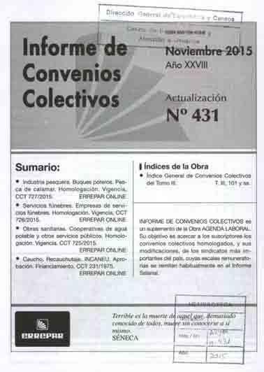 INFORME DE CONVENIOS COLECTIVOS. Nº431.