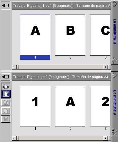 FIERY SPOOLER 52 3 En La miniatura B, haga clic para seleccionar las páginas y mantenga presionado el botón del mouse mientras arrastra las páginas seleccionadas a la nueva posición de La miniatura A.