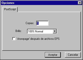 Brillo (sólo en archivos PostScript y EPS): Cambie el valor de Brillo si un archivo se imprime demasiado oscuro o demasiado claro.