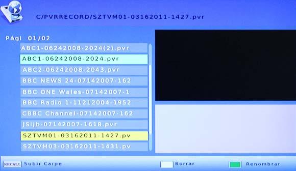 Se utilizan las teclas de colores. 5.10.4 Reproducción de programas grabados Pulse la tecla FILELIST para mostrar el programa grabado.