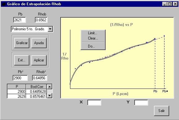86 Despliega la ventana que permite determinar valores de Rsb a Pb mayor que la presión reportada en el laboratorio (técnicas de extrapolación gráfica recomendada por Core Lab).