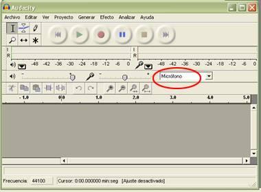 Grabadora o estéreo Software Audacity Abra el programa Audacity y seleccione la opción Micrófono en la barra