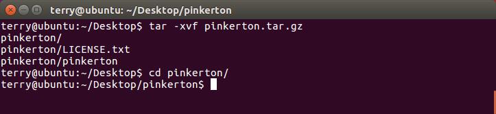 Imagen6: cambio de directorio al directorio de Pinkerton Como paso previo a la ejecución del mismo con el comando siguiente: sudo.