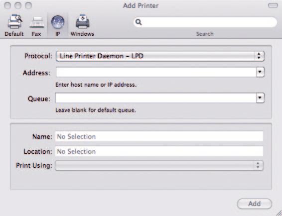 Definición de una impresora con el software del controlador de impresión en Mac OS X 10.4.