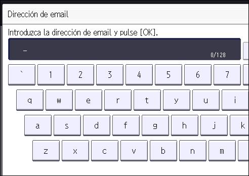 ] y una clave adicional para cada título. 9. Pulse [Email]. 10. Pulse [Cambiar] en "Dirección de email". 11. Introduzca la dirección de e-mail y, a continuación, pulse [OK]. 12.