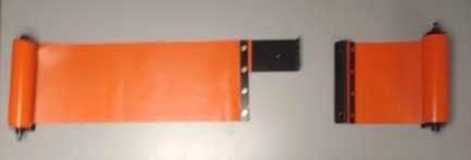 Gama VMV color naranja para aplicaciones estándares, composición de la cortina por material flexible de PVC- POLIESTER de 1,5 mm de grosor contra proyecciones de virutas metálicas.