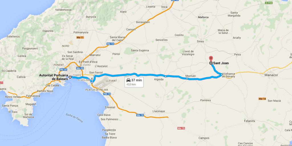 23/2/2015 Autoritat Portuària de Balears a Sant Joan, Illes Balears: Google Maps En cotxe 43,9 km, 36 min Indicacions des de Autoritat Portuària de Balears fins a Sant Joan Autoritat Portuària de