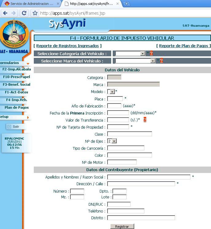 3. Desarrollo del Sistema SysAyni, el cual implementa varios módulos, entre los cuales destacan el módulo de liquidación de Impuesto Vehicular, Módulo de liquidación de Impuesto de Alcabala, emisión