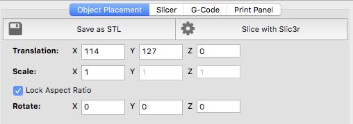 Apartado Configuración Repetier-Host Areas de trabajo: Object placemet, Slicer, G-code, Print Panel Object Placement Esta sección esta dedicada para el ordenamiento de los objetos a imprimir dentro